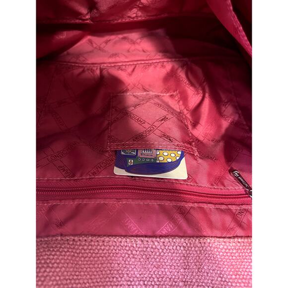 Longchamp Vintage Y2K Idole Pink Silver Canvas Tweed Leather Shoulder Bag France - Picture 8 of 9